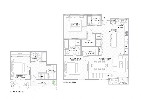 Floor plan for 3 beds, 3 baths, 1615 sqft